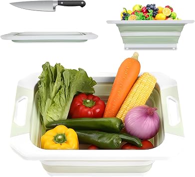 Collapsible Cutting Board,2 in 1 Cutting Board Home Wash Basin Cutting Hanging Chopping Board,Folding Chopping Board for BBQ Prep/Picnic/Camping Green
