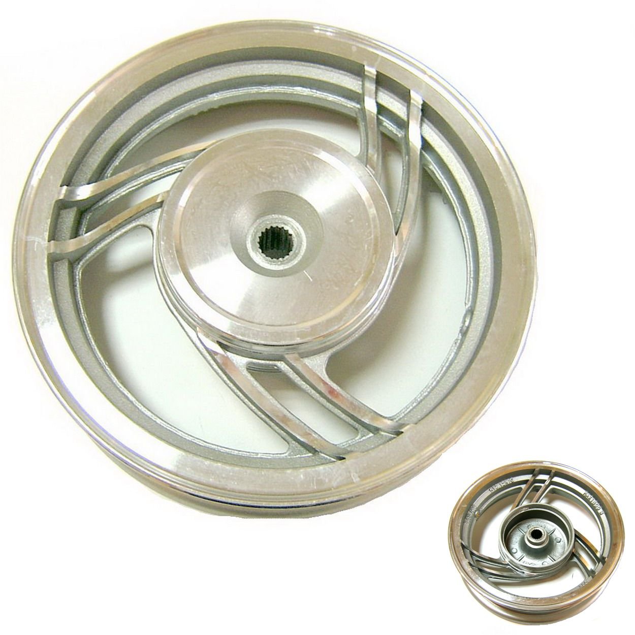 ALU FELGE CHINA ROLLER HINTEN in 2.15 x 10 im 3-Speichen Design (Trommelbremse) für BAOTIAN BT49QT BT50QT Benzhou City Star YY50QT AGM GMX 50 JINLIN JL50QT JINAN QINGQI QM50QT REX RS CHINA ROLLER GY6