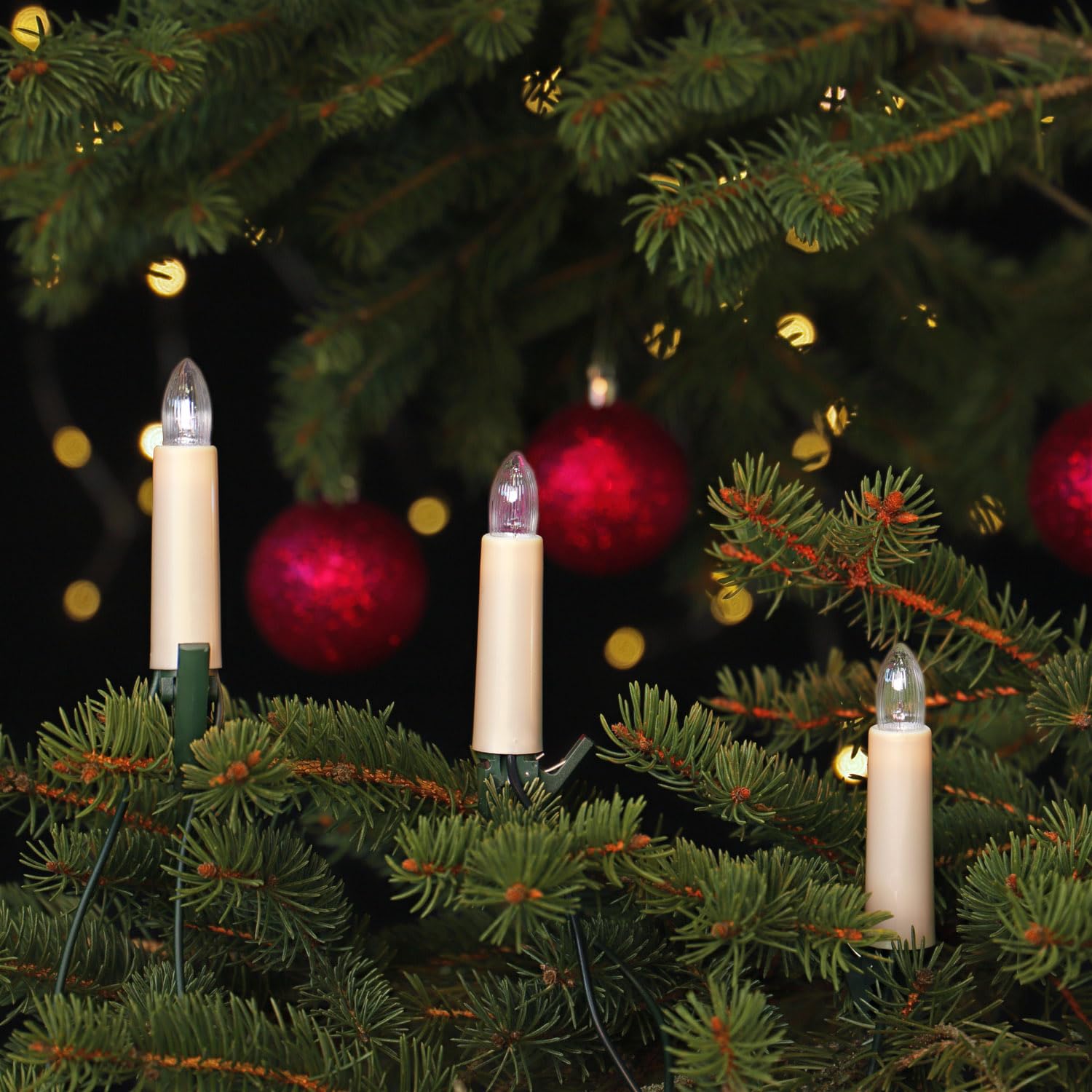 CLGarden Edition NARVA Weihnachtsbaum Kerzenlichterkette 30 große Schaftkerzen in Perlmuttoptik Innen 17,4m Made in Germany 230V inkl. 3 Ersatzlampen