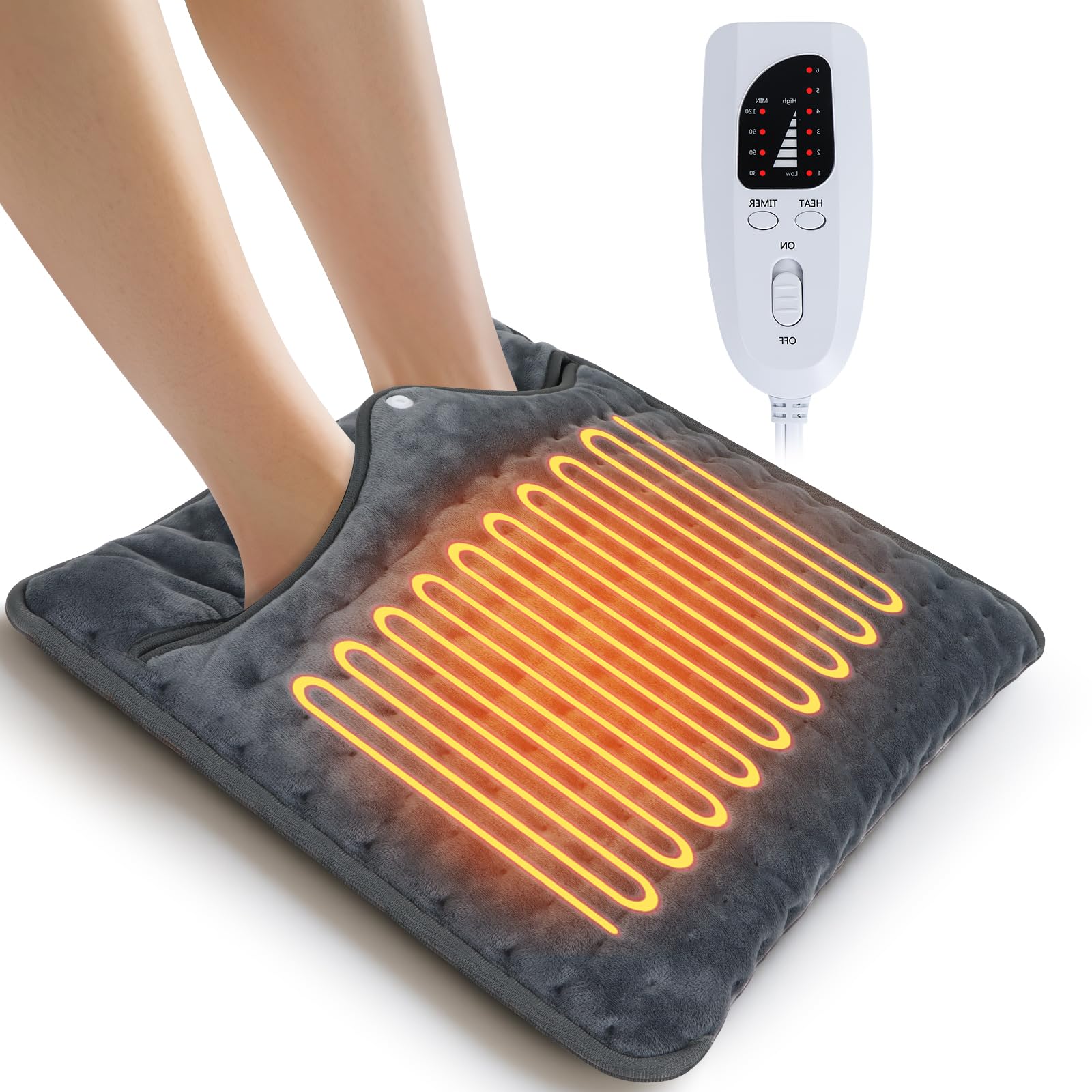 Ninonly 40X40 Scaldapiedi Elettrico Piedi con 6 Livelli di Temperatura e 4 Timer Spegnimento Automatico Cuscino Tappeto Riscaldante Piedi Lavabile Tessuto Morbido per Donne Uomini