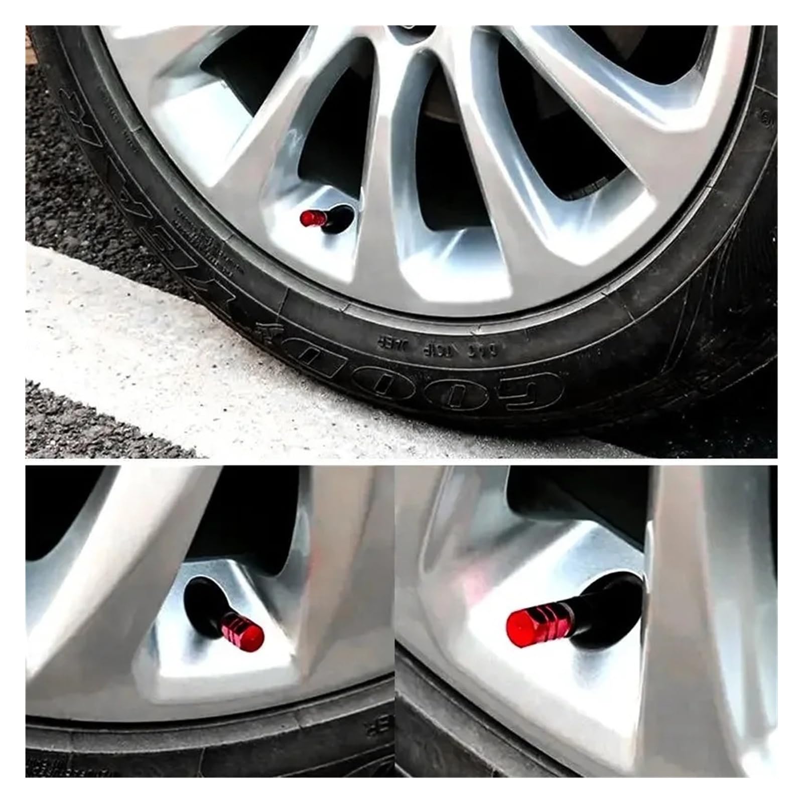 4Pcs Aluminum Tire Valve Caps Hex Alloy Airtight Dustproof for Auto(Red 4pcs)