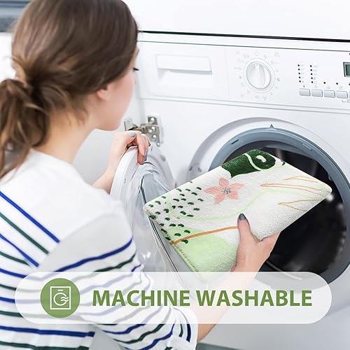 Miniatura 4 de Uphome Alfombra de baño abstracta con diseño bohemio, color verde pálido, antideslizante, larga, moderna, suave, lavable a máquina, bonita alfombra