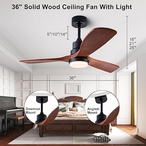 Miniatura 2 de Ventilador de techo de 36 pulgadas con control remoto de iluminación, ventilador de techo de madera moderna para interiores y exteriores con 3