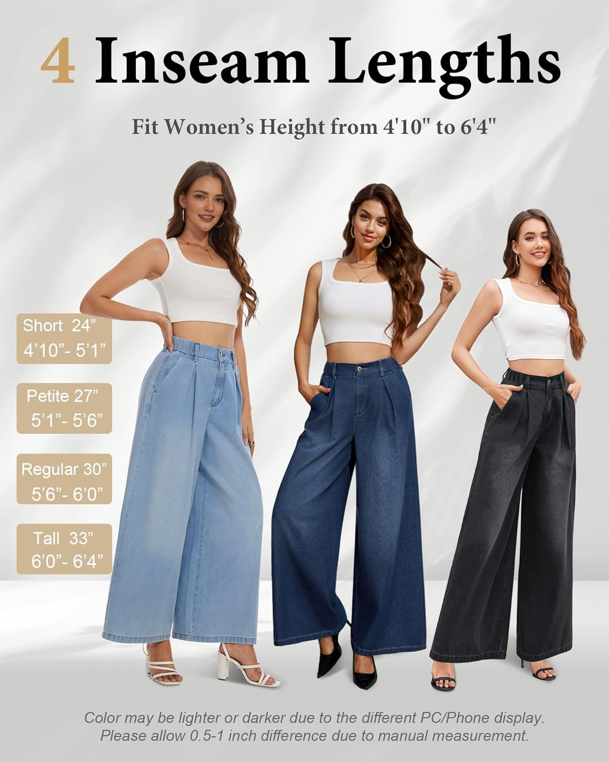 Tapata Women's Wide Leg Jeans 24/27/30/33 Inseam Petite Elastic Waist Baggy Denim Pants Plus Size Long Palazzo Trousers - Image 4