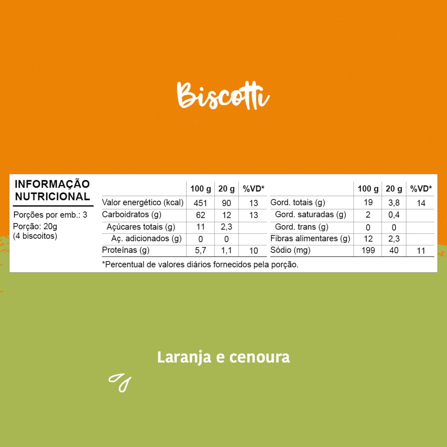 Papapá, Biscoito infantil, Biscotti, Sabor Laranja & Cenoura, 60g, Verde