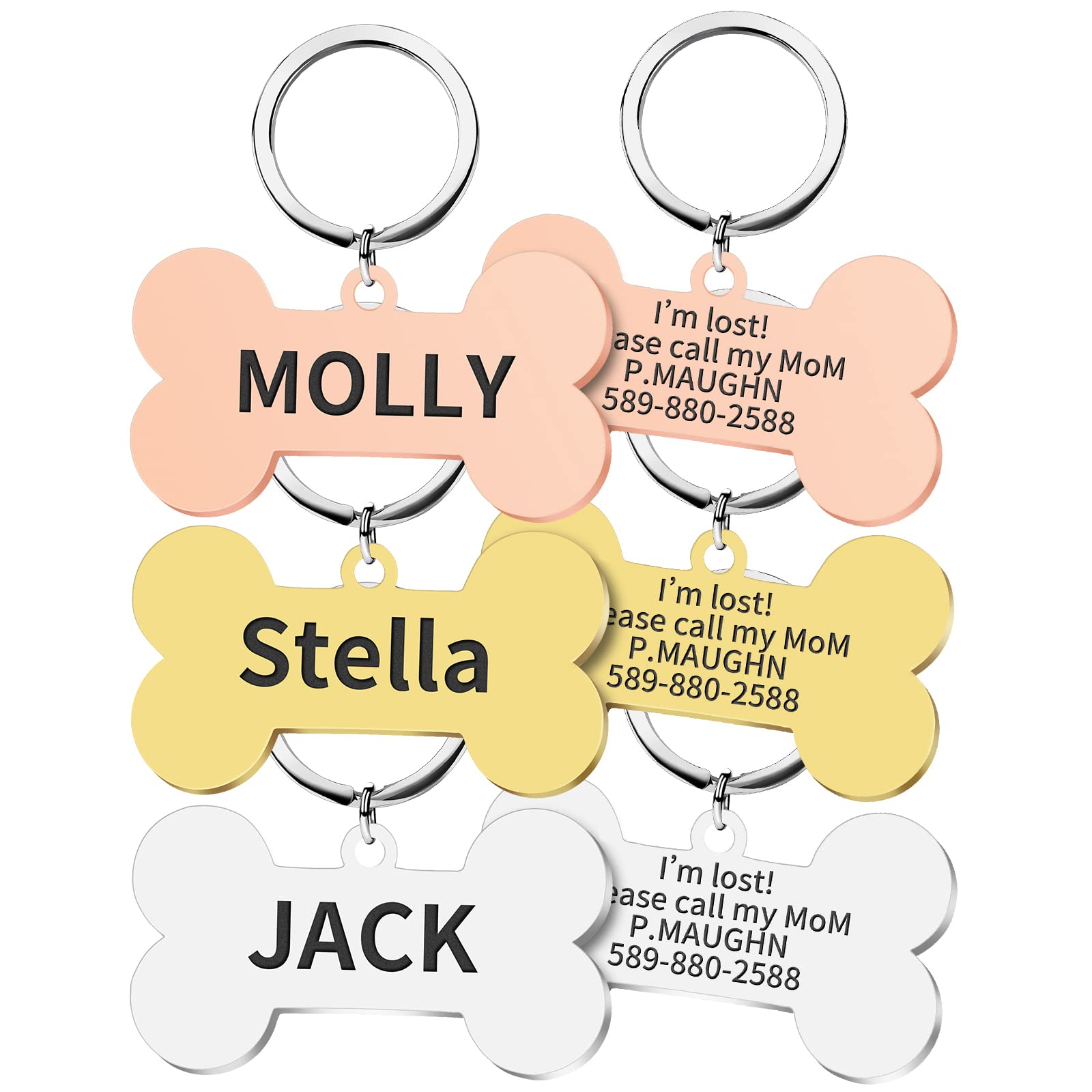Personalized Dog Cat ID Tag Engraving deep Dog tag Anti-Lost Pet Name Pendant Bone Shape Suitable for Small, Medium and Large Dogs Pet Accessories (Gold, Small)