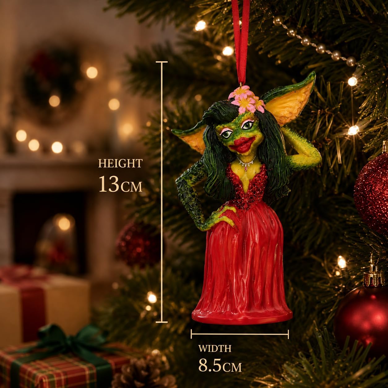 Nemesis Now Gremlins Greta in Red Dress Female Gremlin Hanging Ornament 13cm, Resin, Officially Licensed Gremlins Greta the Female Gremlin, Cast in the Finest Resin, Expertly Hand-Painted image 3