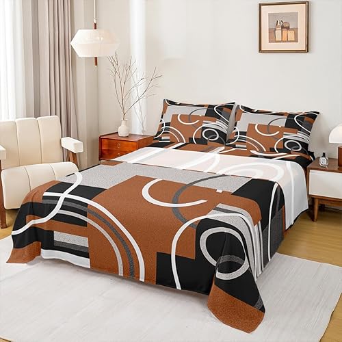 Vista 9 de Juego de sábanas modernas de tamaño Queen, color amarillo, gris y negro, juego de sábanas geométricas a rayas para niños, niñas, niños y Multi 039