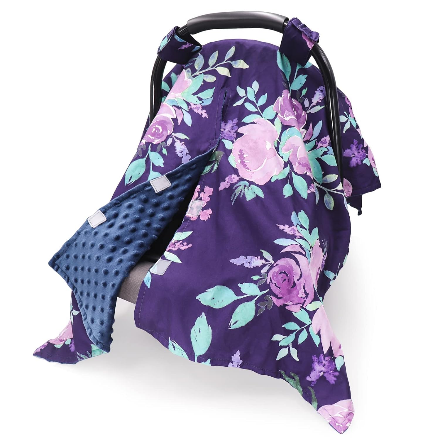 Peekaboo OpeningCar Seat Cover for Babies & Crib Sheet, Purple Flower Car seat Canopy for Boys Girls,Soft Fabric Fits Snug On Infant