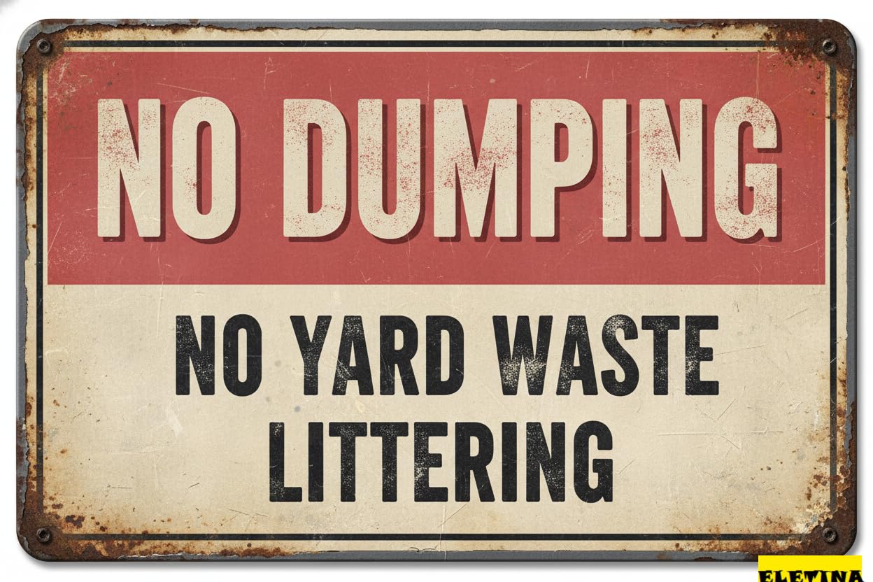 No Dumping No Yard Waste Warning Tin Sign, 8x12 Inch