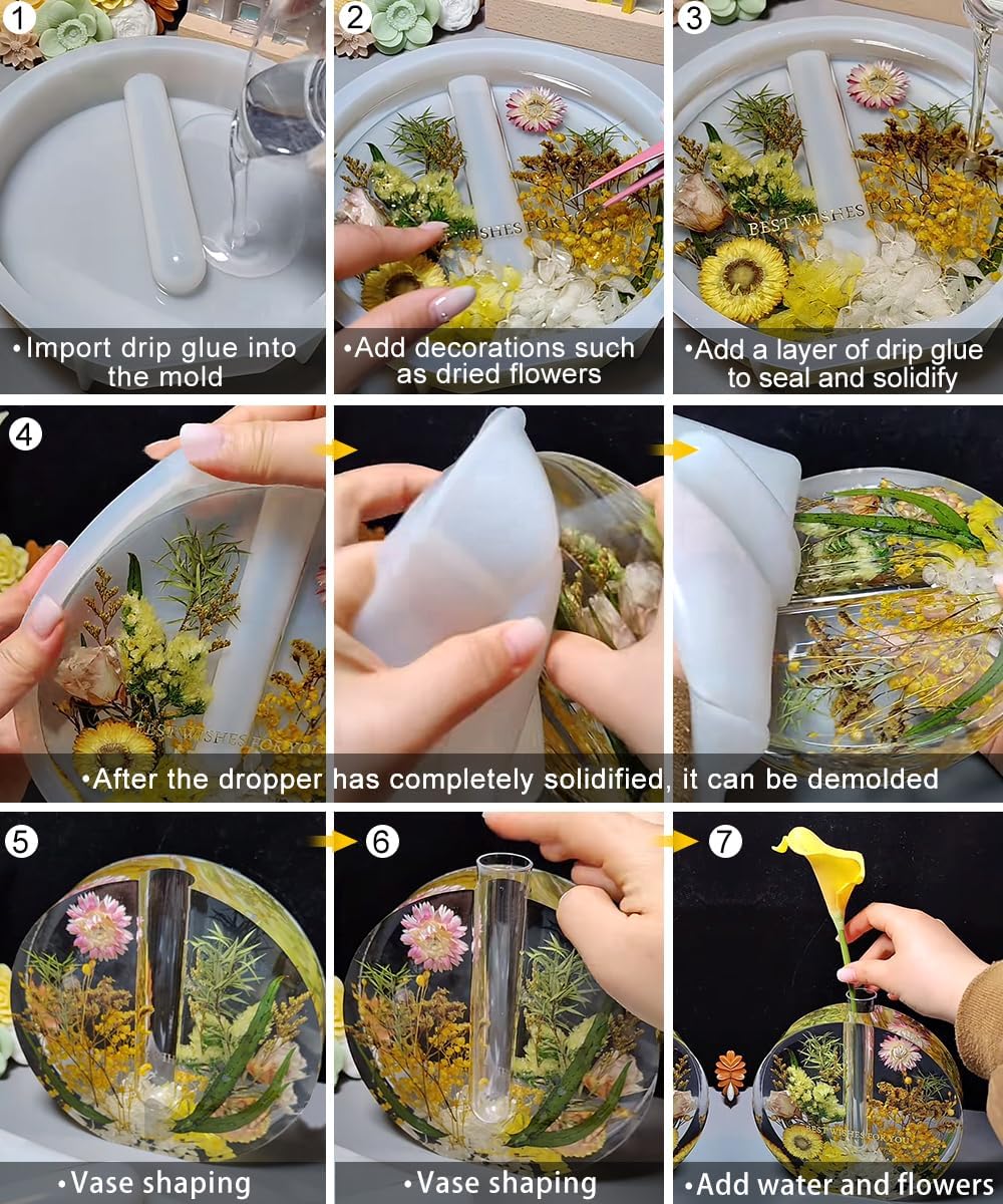 Flower Vase Resin Molds Silicone,4 Vase Molds + 16pcs Clear Flower Arrangement Tubes,for Inserting Fresh Flowers and Cultivating Plants,DIY Silicone molds for epoxy Resin vases,Vases Home Decor