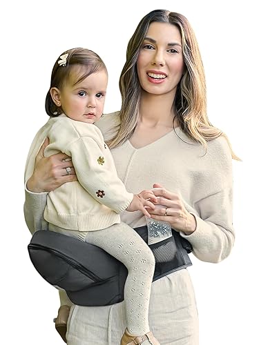 Portabebés ergonómico con múltiples bolsillos, cintura extendida ajustable para recién nacidos y niños pequeños de hasta 50 libras, color gris