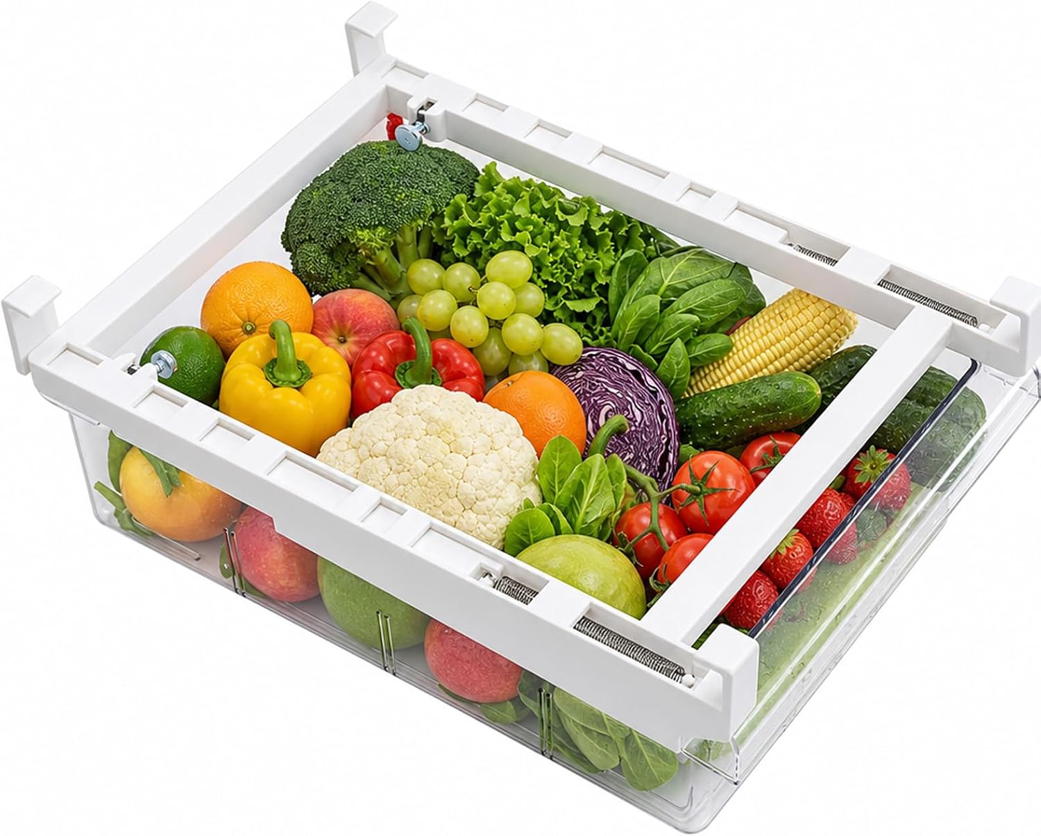 Fridge Drawer Organizer, Transparent Pull Out Storage Bin for Refrigerator