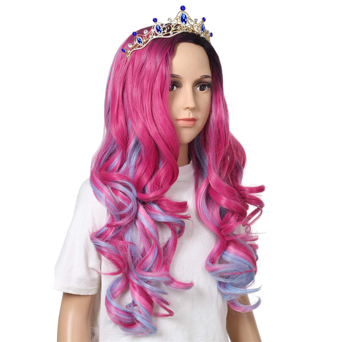 ColorGround Rose Red Curly Cosplay Wig for Halloween Costumes and Party (Dark Root Rose) : Clothing, Shoes & Jewelry