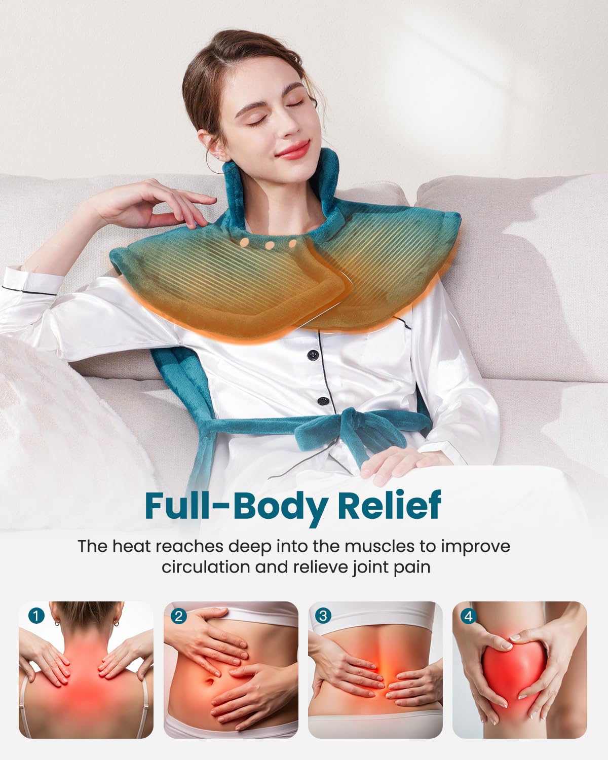 KNQZE Flanelle Coussin Chauffant Cervicales, Grande Ceinture Lombaire Chauffante, pour Soulager la Douleur Cou, Épaules et Dos, 10 Niveaux de Chaleur, Minuterie à 4 positions, Lavable en Machine