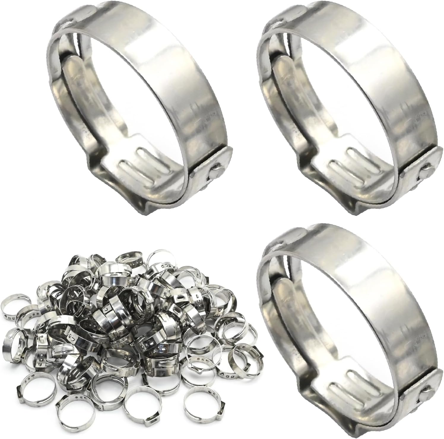 EATAKWARD 100 Pack 1/2 pex crimp ring, 1/2 Inch PEX Cinch Clamps Rings, Thickened Single Ear Hose Clamps, 304 Stainless Steel Clamps Pinch Ring for PEX Tubing Fittings Connection (100, 3/4 Inch)