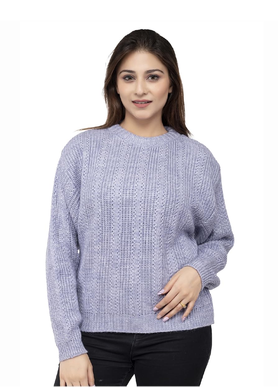 wear lusso Women's Wool Round Neck Pullover Sweater (67-CZ6R-XEUP_Cyan-picture-12
