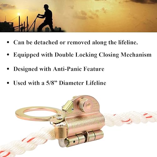 Miniatura 3 de WELKFORDER Agarre de cuerda de protección contra caídas con ojo de conexión de 2.25 pulgadas, cuerda de doble bloqueo automático, pararrayos de