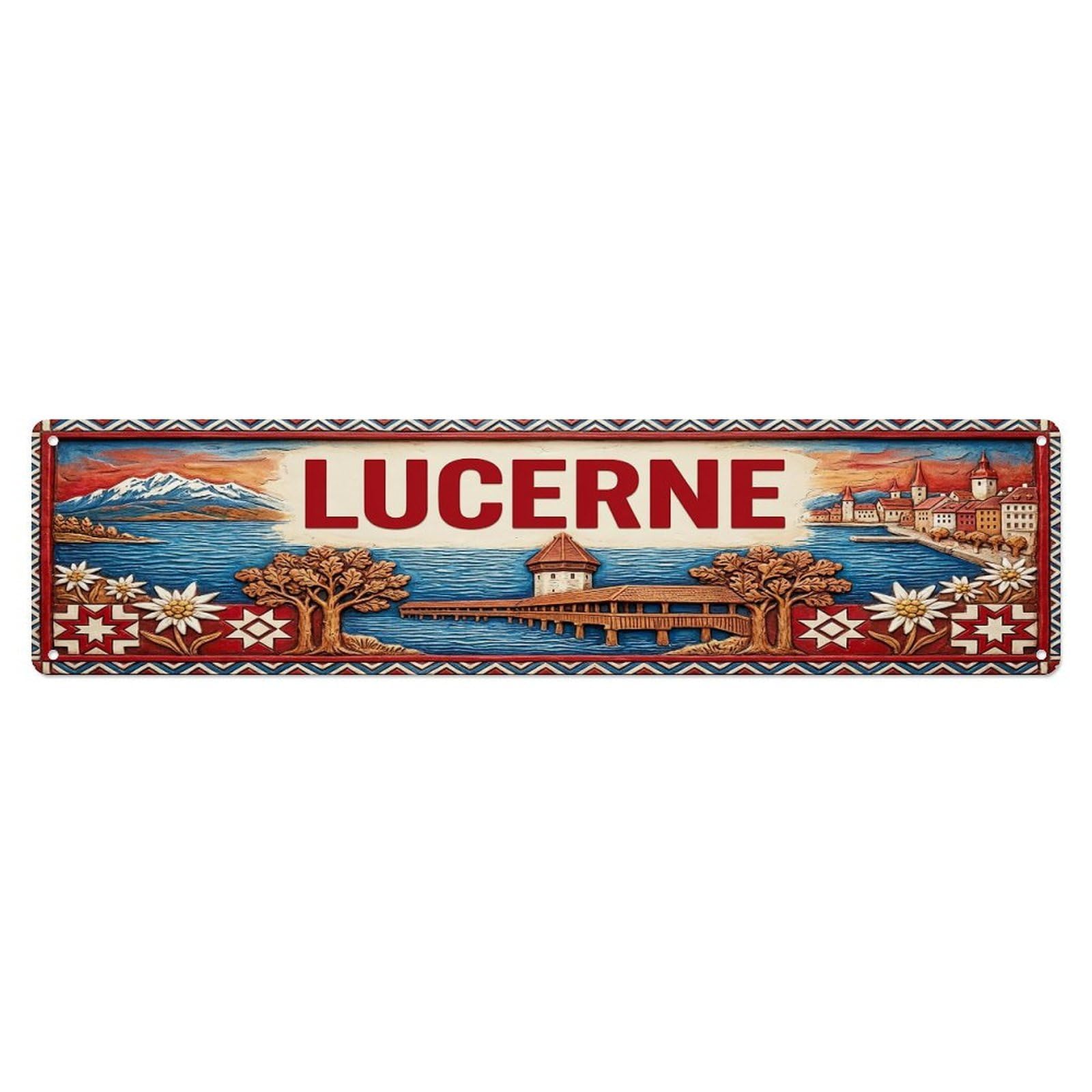 Gead 4X16inch Style Vintage Lucerne Switzerland Flag Pattern Metal Tin Sign