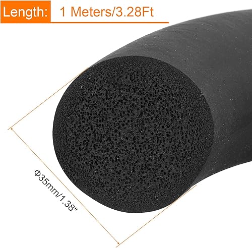 Miniatura 2 de uxcell Tira de sellado de goma de espuma, 1.38 pulgadas de diámetro x 3.3 ft (3.28 pies) de caucho sólido EPDM redondo largo para reducir el ruido,