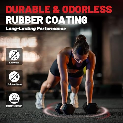 Miniatura 3 de PAPABABE HEX - Juego de mancuernas de 2.5 a 125 libras, con revestimiento de goma, mancuernas para ejercicio y fitness, pesas para mujeres y