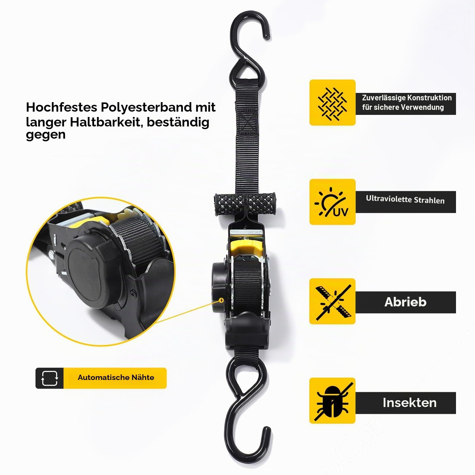 4 Stück Automatik Spanngurte - 3 m x 25mm, 680KG Automatischer Spanngurtaufroller mit S Haken - Spanngurte mit Ratsche - Selbstaufrollend Spanngurt Zurrgurte für Ladungssicherung,LKW, Anhänger