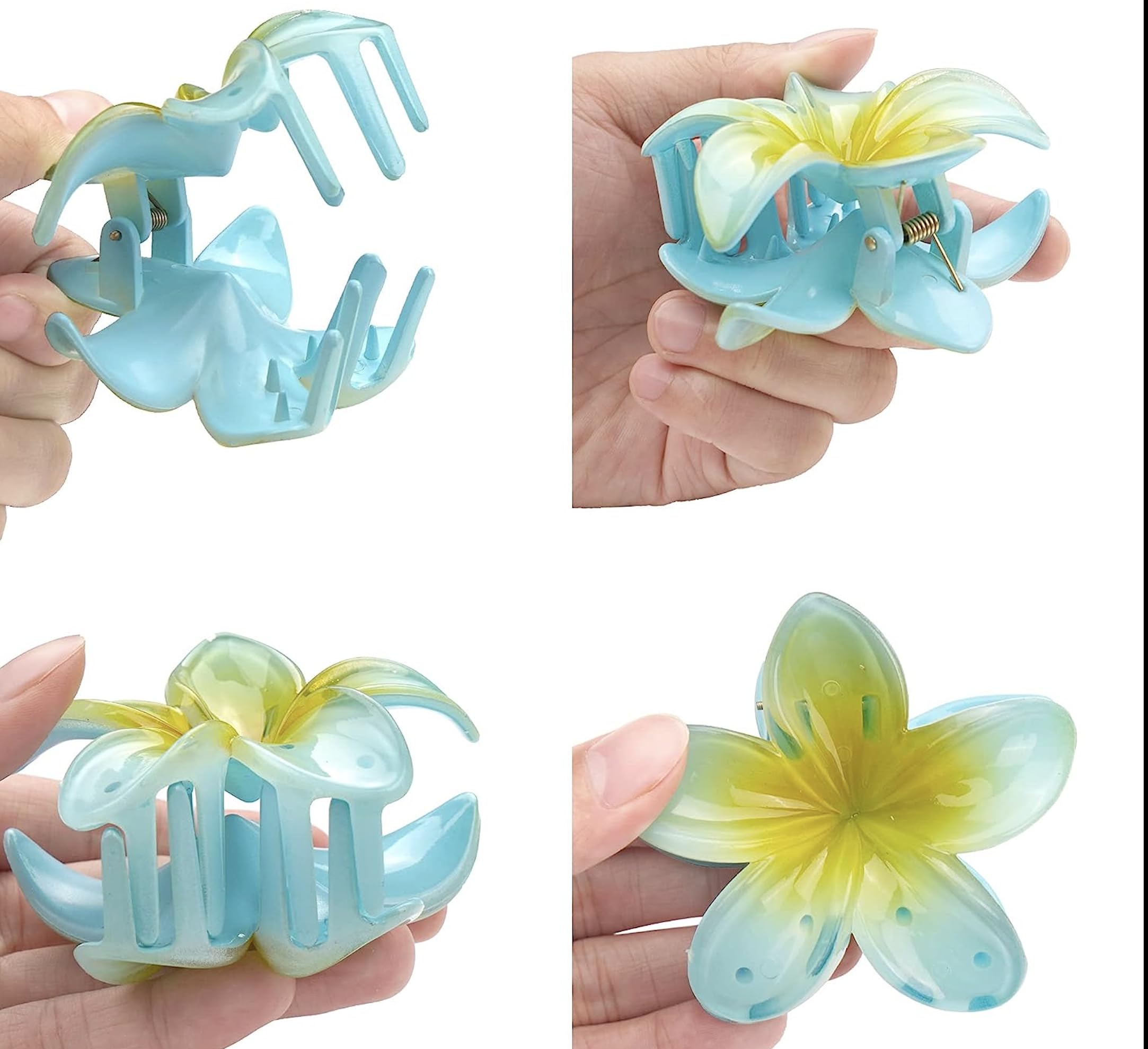 Lotus Kadın Saç Tokası Saç Aksesuarları Kadınlar İçin, Büyük Pençe Klipsleri, Hawaii Çiçek Lotus Çiçeği Saç Tokası Büyük Boy 8 CM(Mavi)