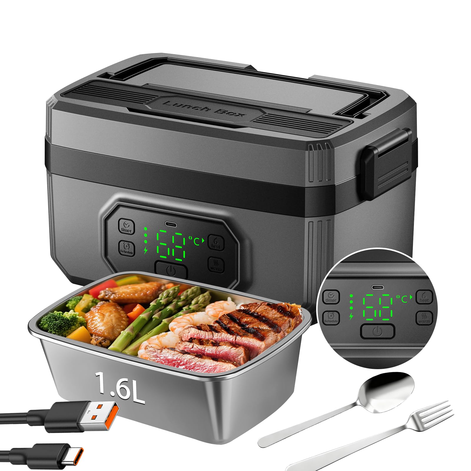Swingers Cordless Heated Lunch Box 24000mah Self Heating Lunchbox Battery Powered 1 6L Portable Electric Lunch Box For