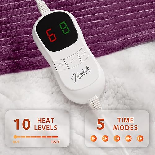 Vista 156 de Homemate Manta térmica eléctrica de 50 x 60 pulgadas, manta térmica de 1/2/4/6/8 horas de apagado automático, 10 niveles de calor, protección contra