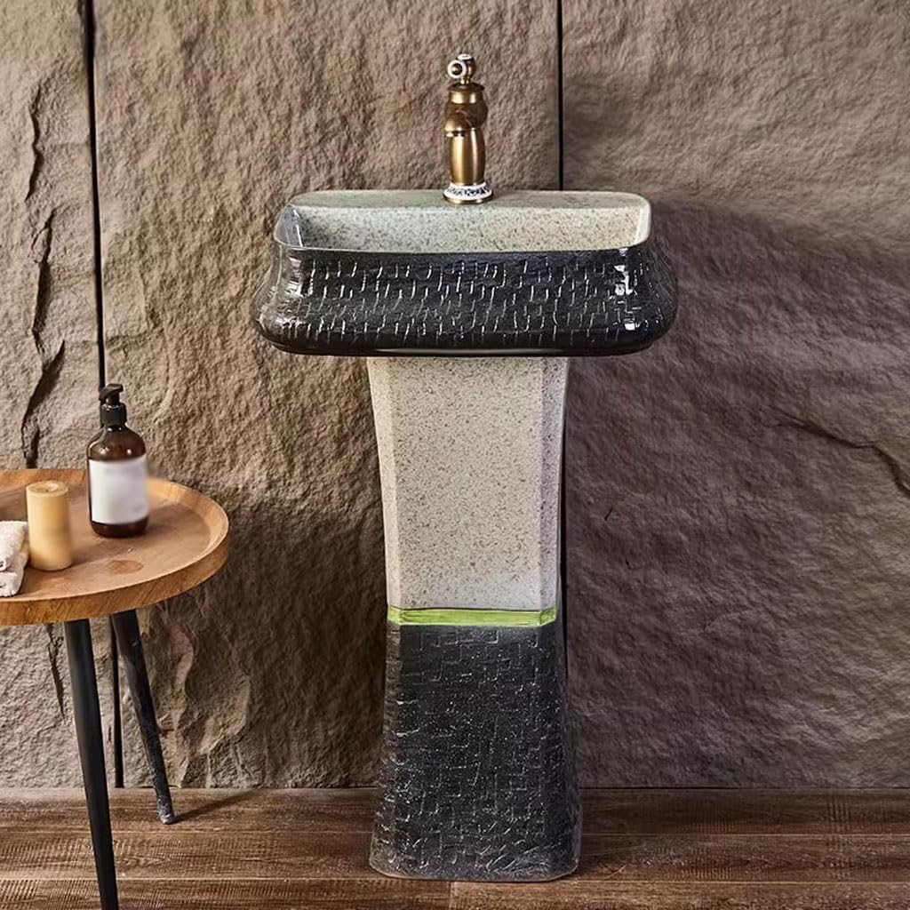 Bathroom Countertop Vessel Sink Outdoor Garden Art Washbasin Courtyard Column Balcony Ceramic Pedestal Sink Vanity
