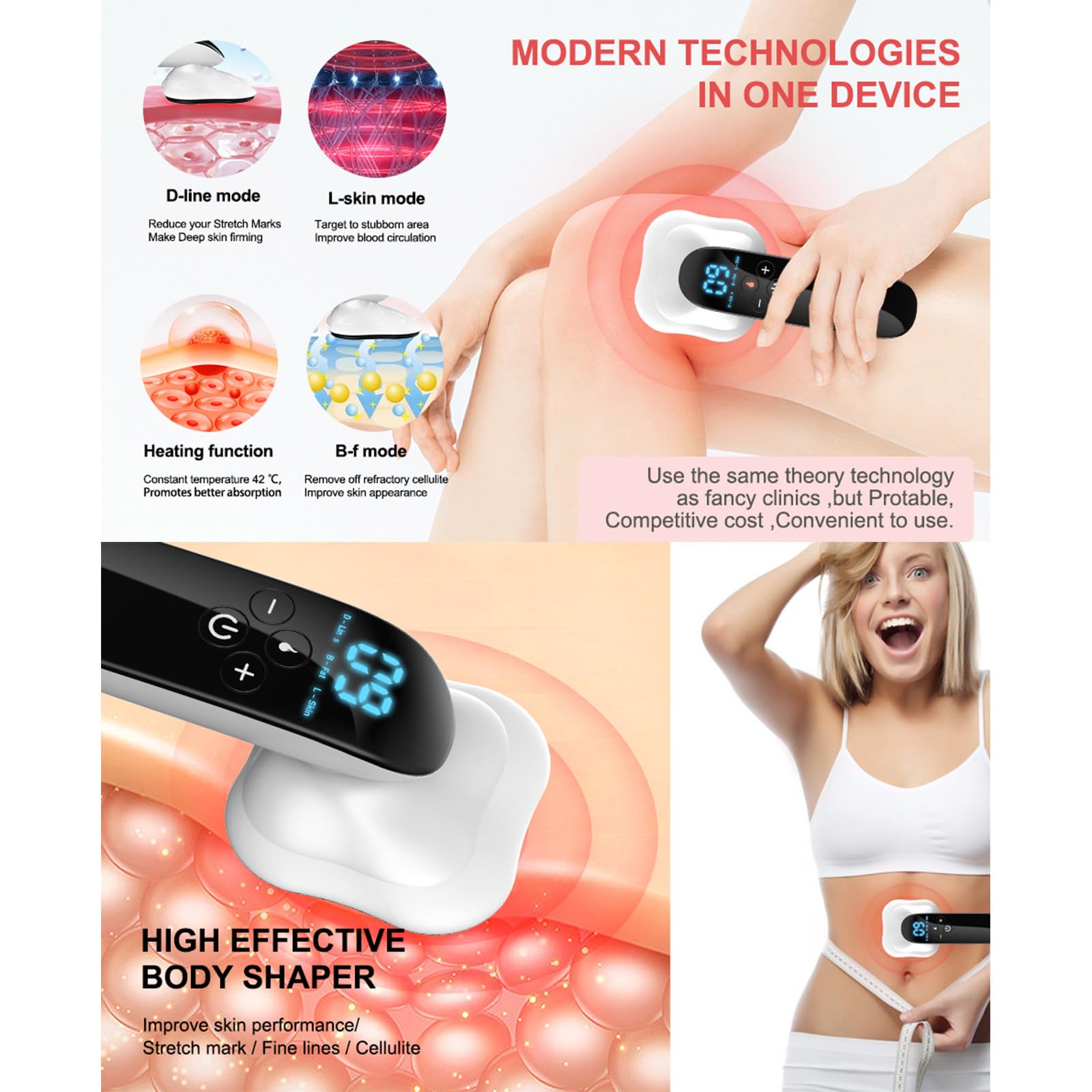 4 głowice masujące Cellulit Urządzenie do modelowania sylwetki Masażer do cellulitu Nadaje się do ramion, talii, nóg, pośladków