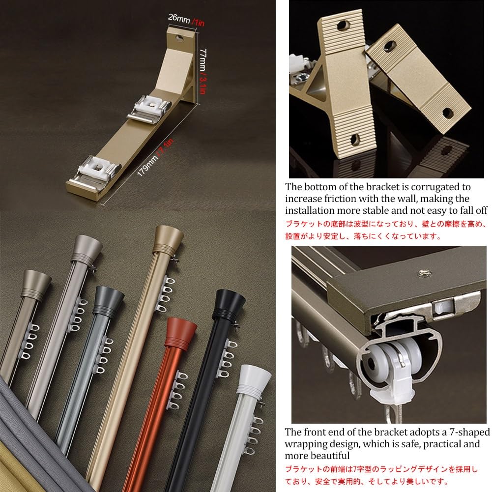 Vorhangschiene Wandmontage-Vorhangstange 2 Läufig Schwer Gardinenschiene Aus Aluminium Mit Stummen Rollen Für Küche Schlafzimmer Fenster(Gold,400cm)