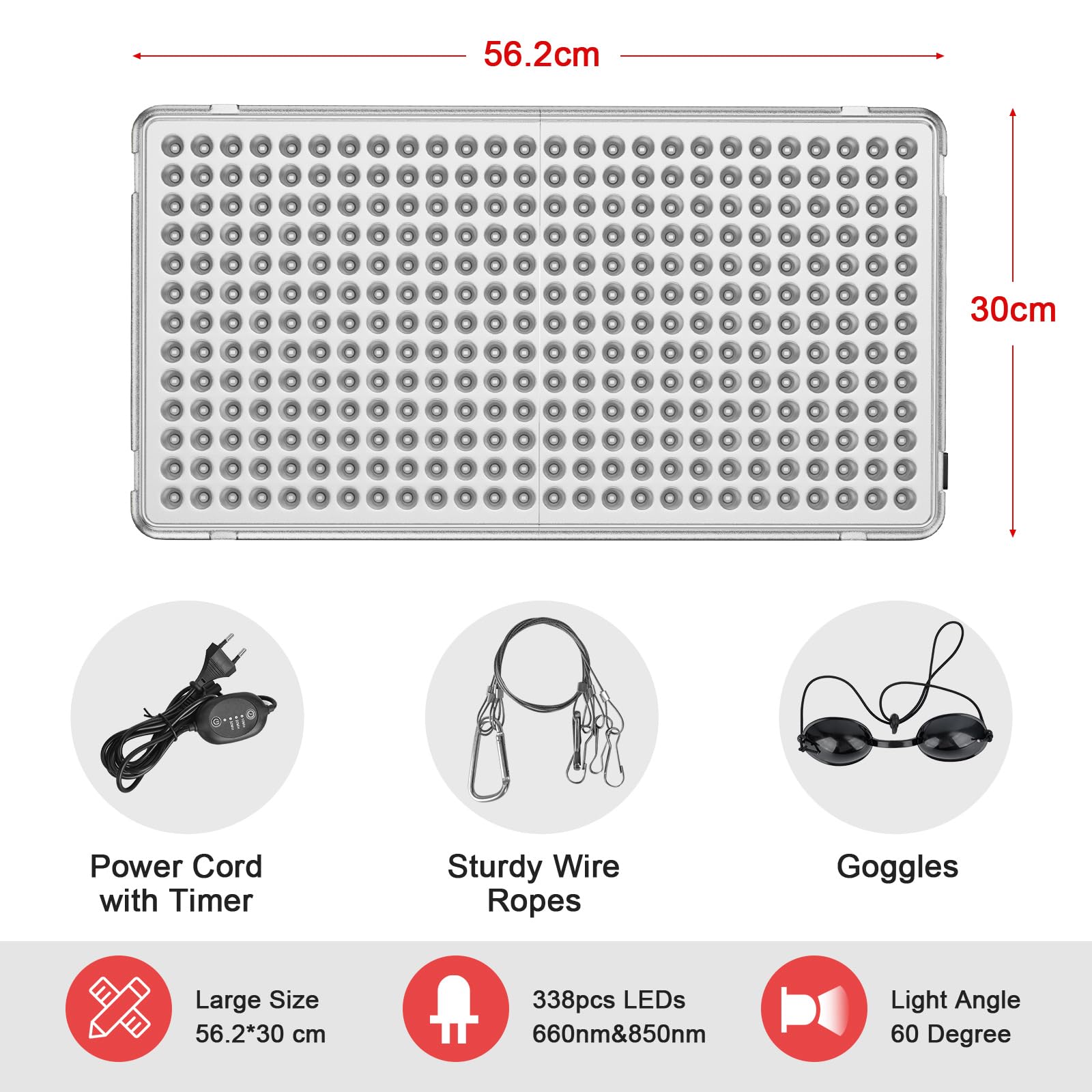 Lámpara de Luz Roja Profey, Lámpara Infrarroja Combinada 660nm y 850nm, Lámpara de Luz Roja con 338 LED y Temporizador, Panel de Luz Roja para Rostro, Cuerpo y Espalda (No Produce Calor)