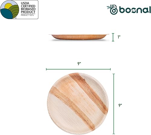 Miniatura 10 de Platos biodegradables de hoja de palma, 6 pulgadas, redondos, 25 piezas, compostables, estilo de bambú y madera, apilables, grado de restaurante,
