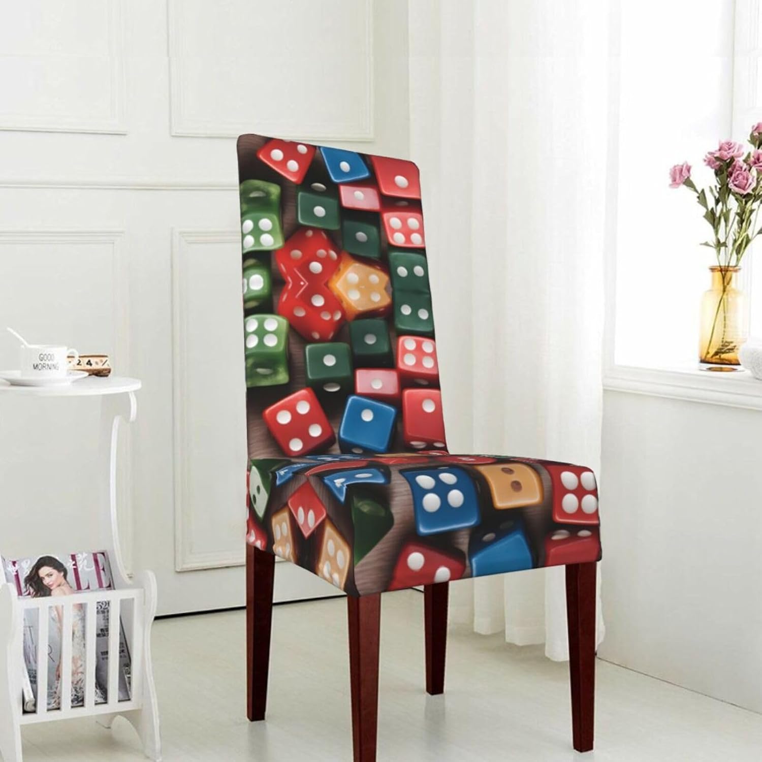 Games Dice Set Prints Protection Cover for Dining Chair - Stretchable Chair Throw Covers for Dining Room, Hotel Event Party