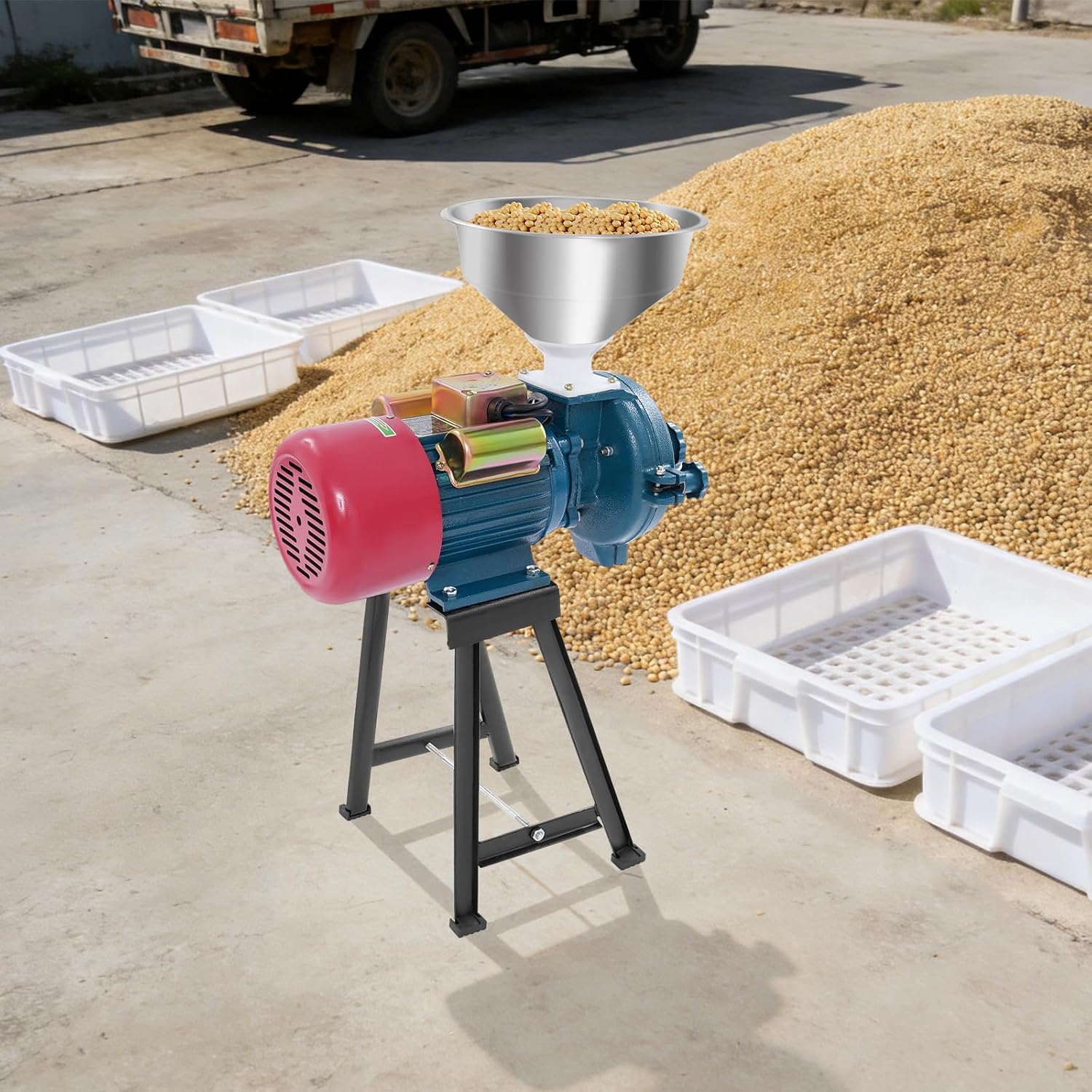 Electric Grain Mill Grinder Commercial Wheat Milling Machine with Funnel Dry Feed Wheat Mill Grinder Electric Grain Mill for Flour, Corn, Rice, Wheat, Adjustable Grind Consistency (2200W)