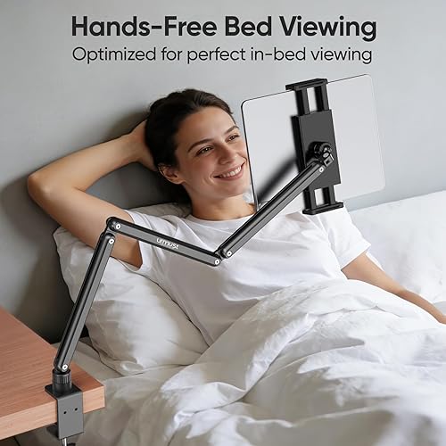 Miniatura 2 de Urmust Soporte para tablet para escritorio, soporte ajustable para iPad, rotación de 360, soporte de brazo de tableta de aluminio resistente para