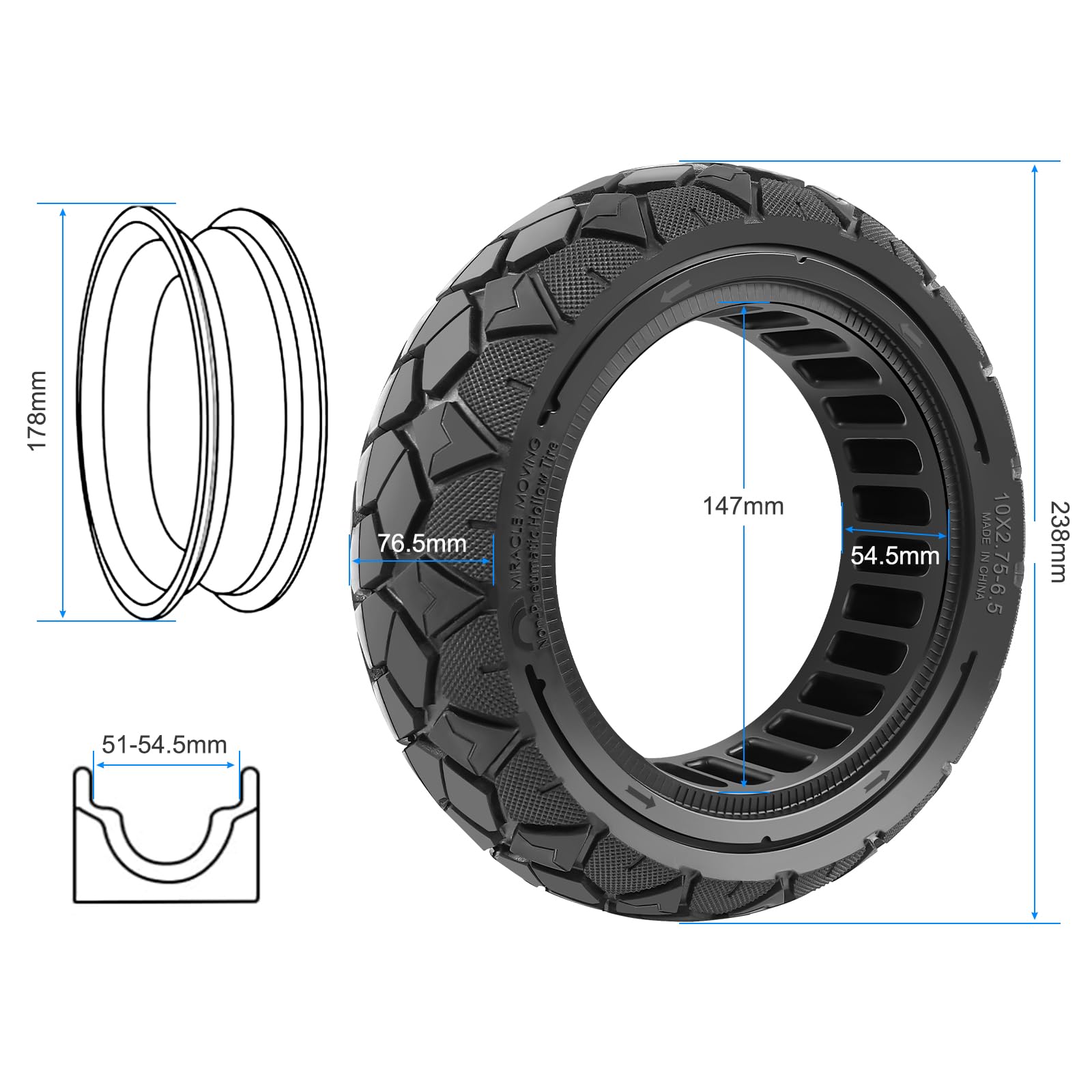 10x2,75-6,5 10x2,70-6,5 Pneumatico Pieno per Hitway H5/HB24/Hiboy Max3/Speedway 5/KuKirin G3/G2 Master Monopattino Elettrico, 10 Pollici Pneumatico di Ricambio ad Alta Elasticità (1 Pezzo)