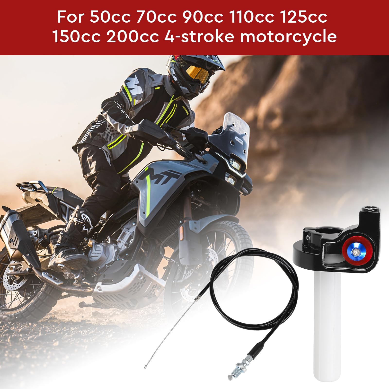 Poignée d'Accélérateur de Moto 22mm Poignées de Guidon Kit de Câble 7/8" Poignet d'Accélérateur à Rotation Rapide avec Câble 1.2m, Poignee de Gaz Tirage Rapide pour 50cc-200cc Quad ATV Pit Dirt Bike