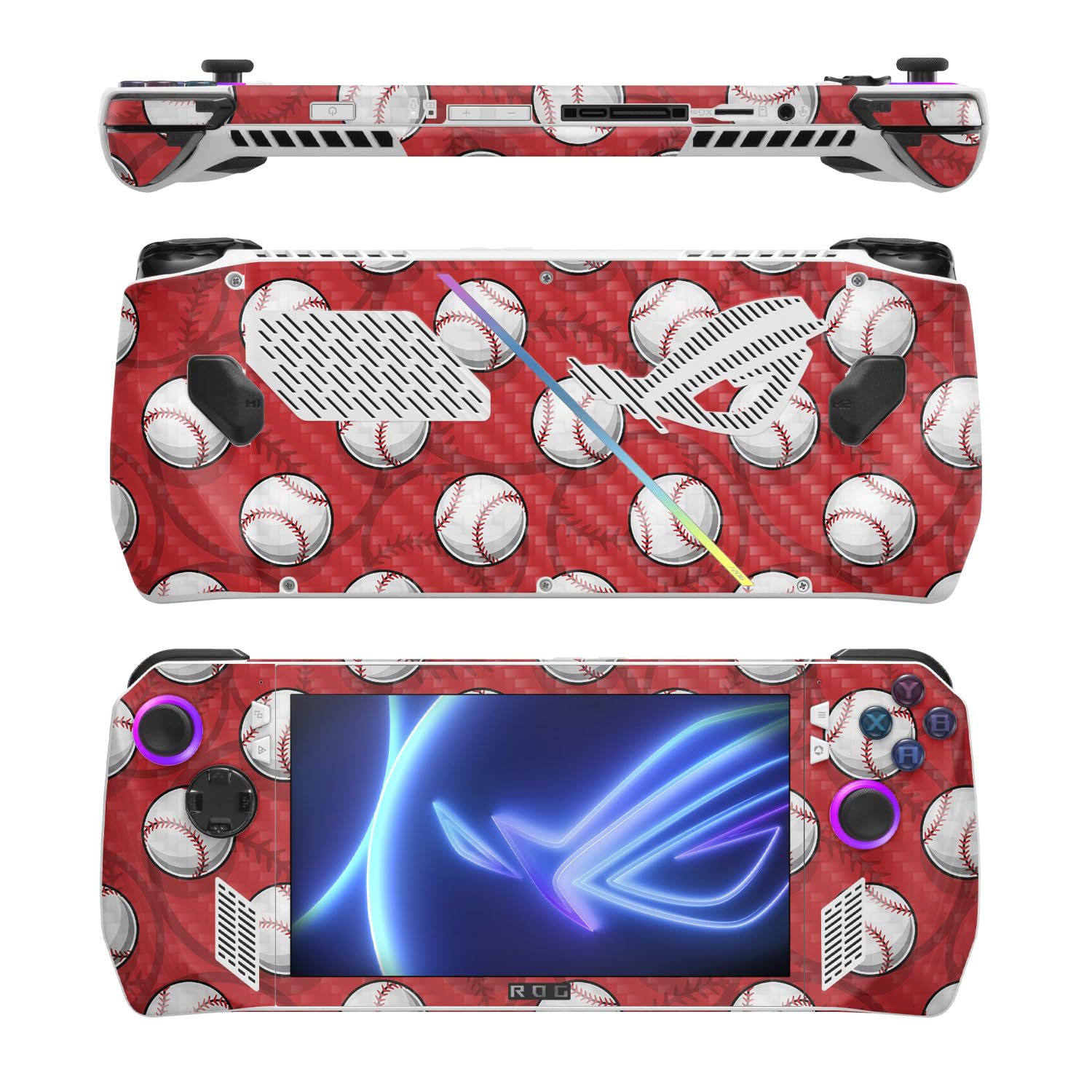 MightySkins Carbon Fiber Skin Compatible with Asus ROG Ally - Tiled Baseball | Protective, Durable Textured Carbon Fiber Finish | Easy to Apply