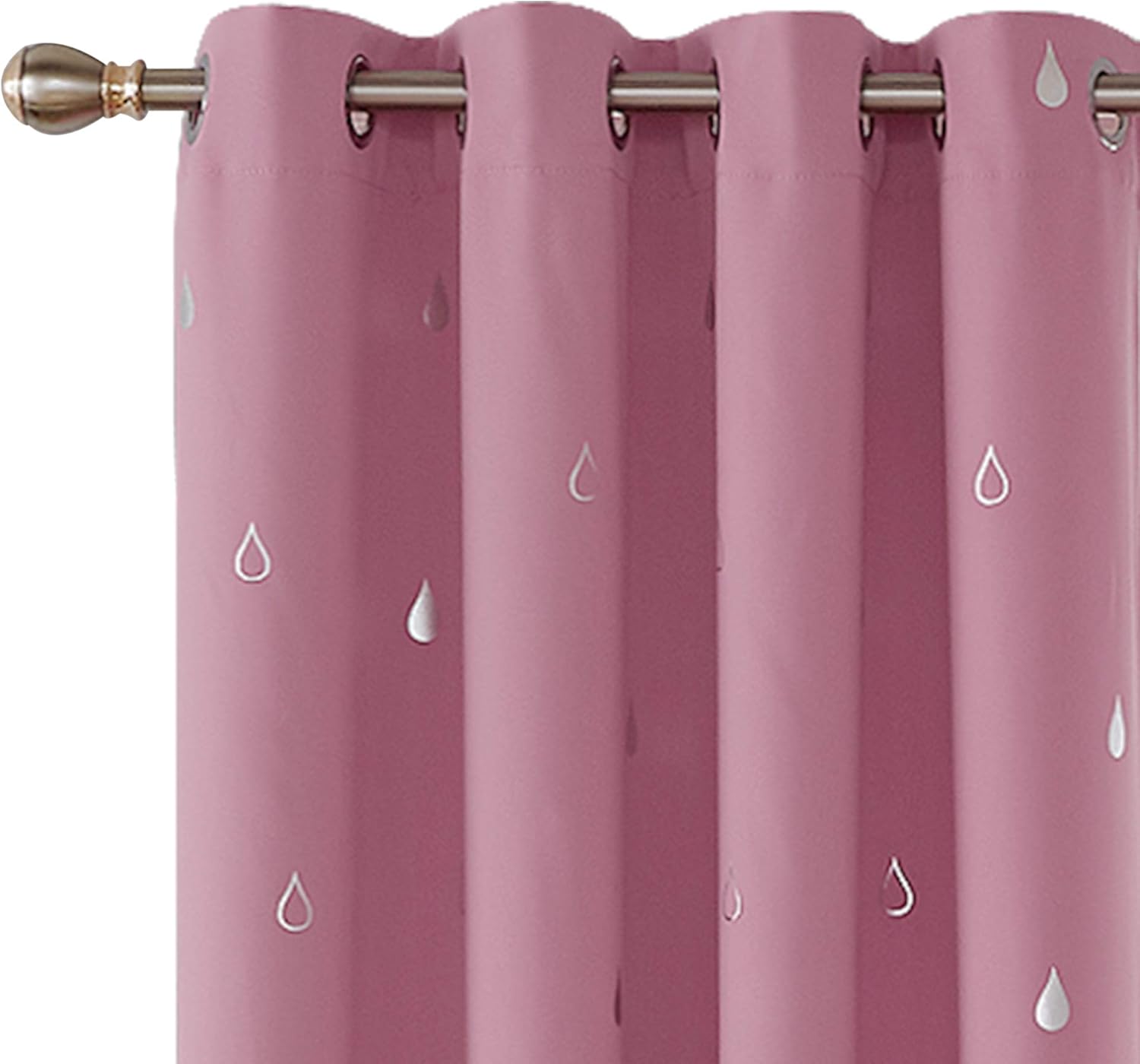 Deconovo Blackout Curtain Silver Raindrops Foil Print Blackout Curtains Grommet Blackout Window Curtains Room Darkening Curtains for Girl's Room 52 x 63 inches Baby Pink 2 Panels