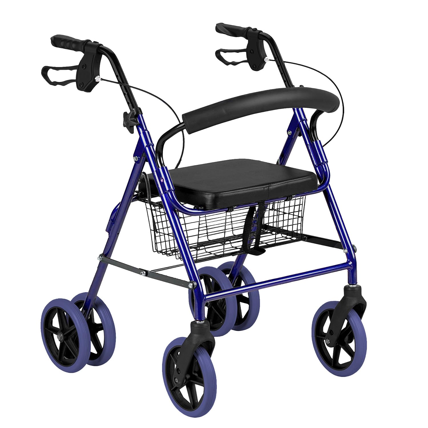 BRICOZONE Deambulatore Pieghevole 6 Ruote Regolabile In Altezza Con Seduta Cuscino E Cestino Struttura Leggera In Alluminio Dispositivo Medico Ideale Per Anziani E Mobilità Ridotta (Blu)