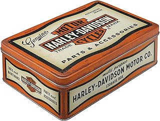 Nostalgic-Art Retro storage tin box flat, 2.5 l, Harley-Davidson – Parts & Accessoires – Gift idea for bikers, metal tin with lid, vintage design