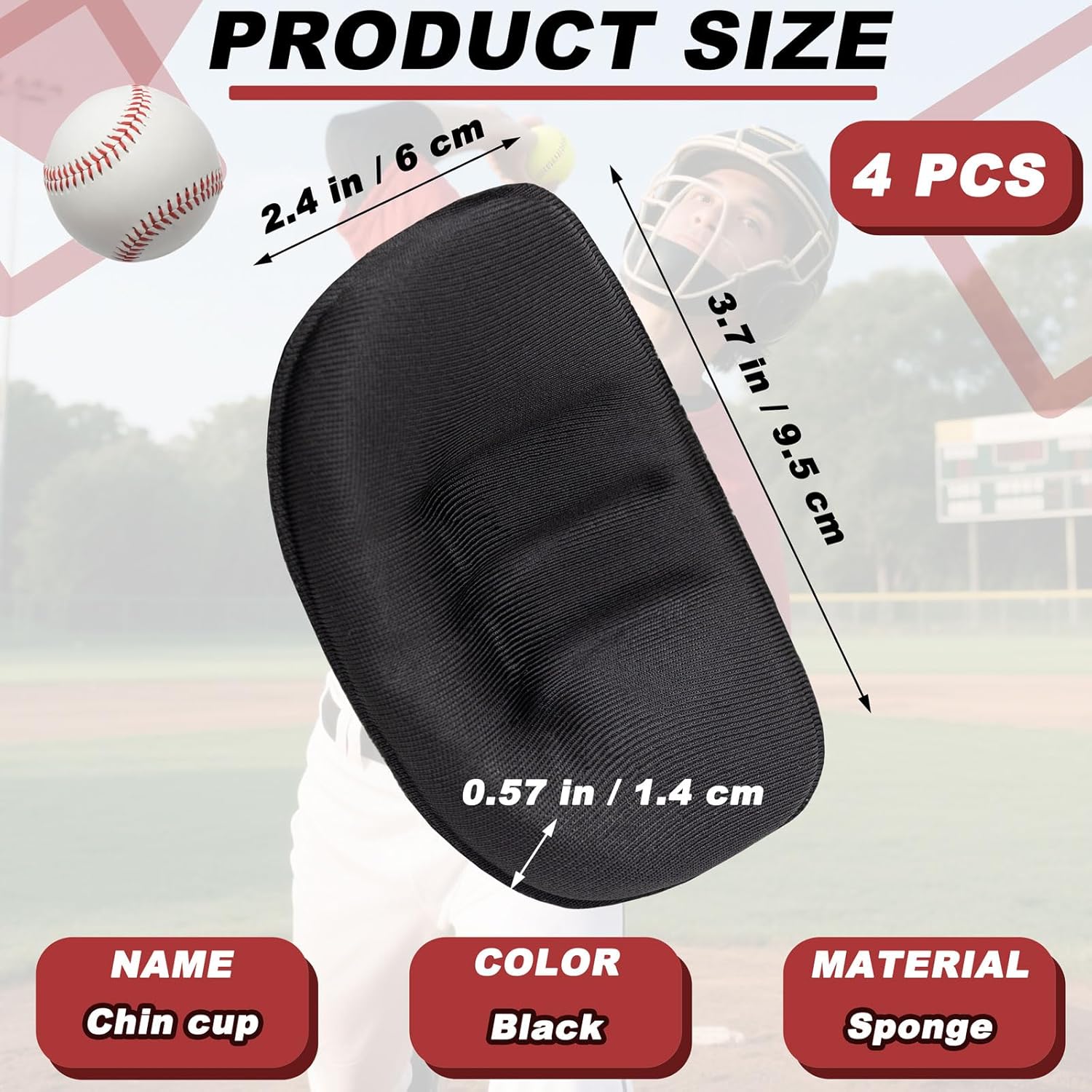 4 Pcs Softball Fielder's Face Cover Chin Cup Protective Catchers Replacement Face Defense Chin Cup, Baseball Pitchers Helmet Padding for Softball Fielder's Men Women Teensm - Image 2