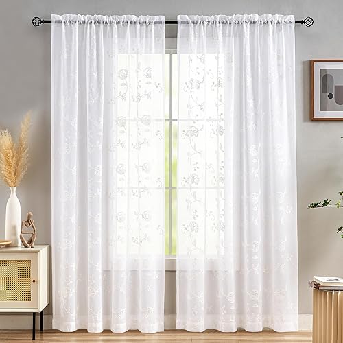 Miniatura 112 de MYSTIC-HOME Cortinas traslúcidas de 84 pulgadas de largo, 2 paneles de cortinas traslúcidas blancas para dormitorio y sala de estar, cortinas para