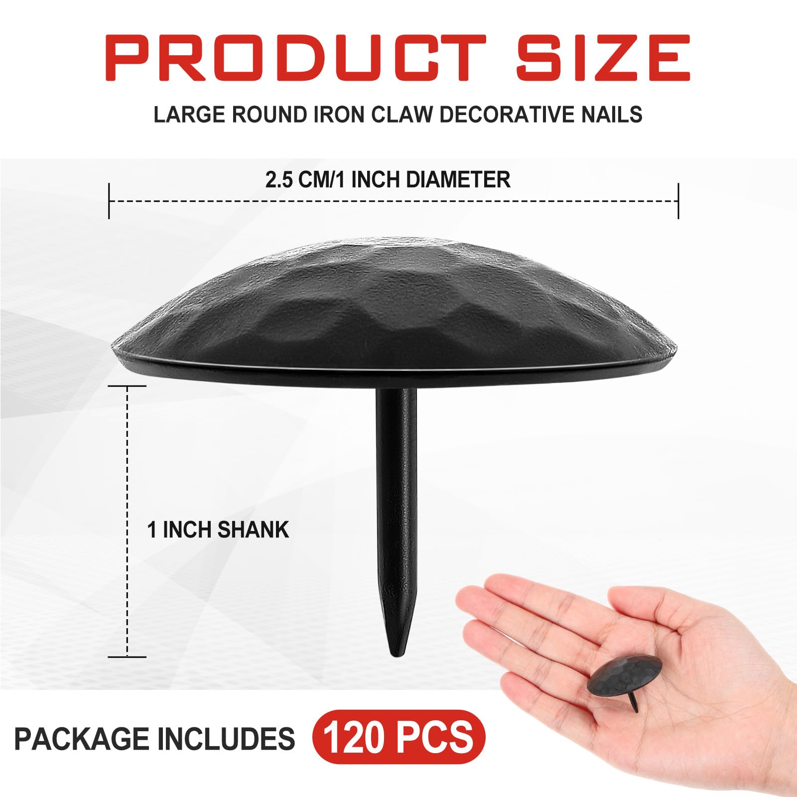 120 chiodi decorativi grandi in ferro anticato, per porte in legno, persiane, travi in finto legno, cancelli e mobili (2,5 cm, nero)