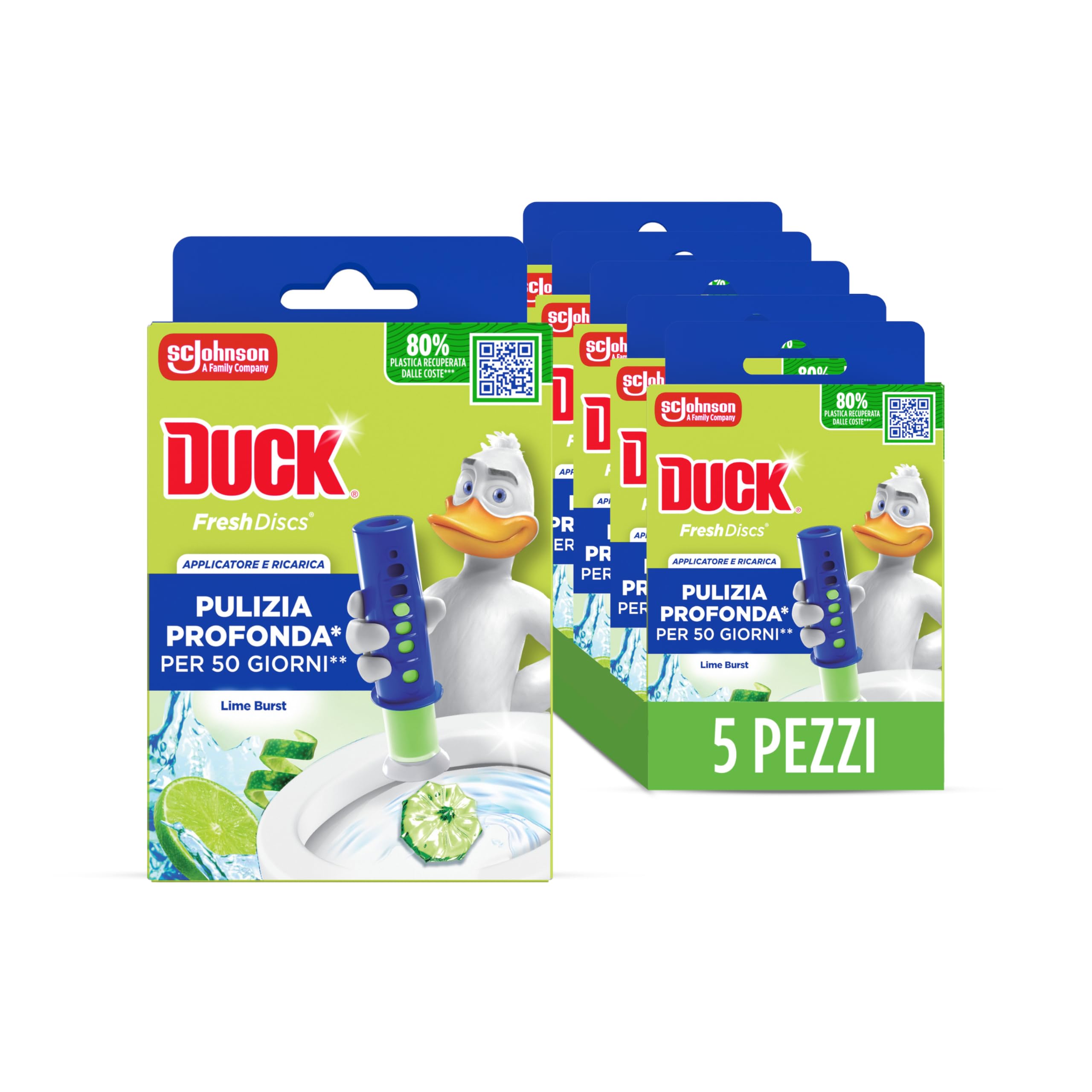 Duck Fresh Discs - Base per Dischi Gel Igienizzanti WC, Fragranza Lime - Formato Scorta 5 Applicatori, 30 Dischetti