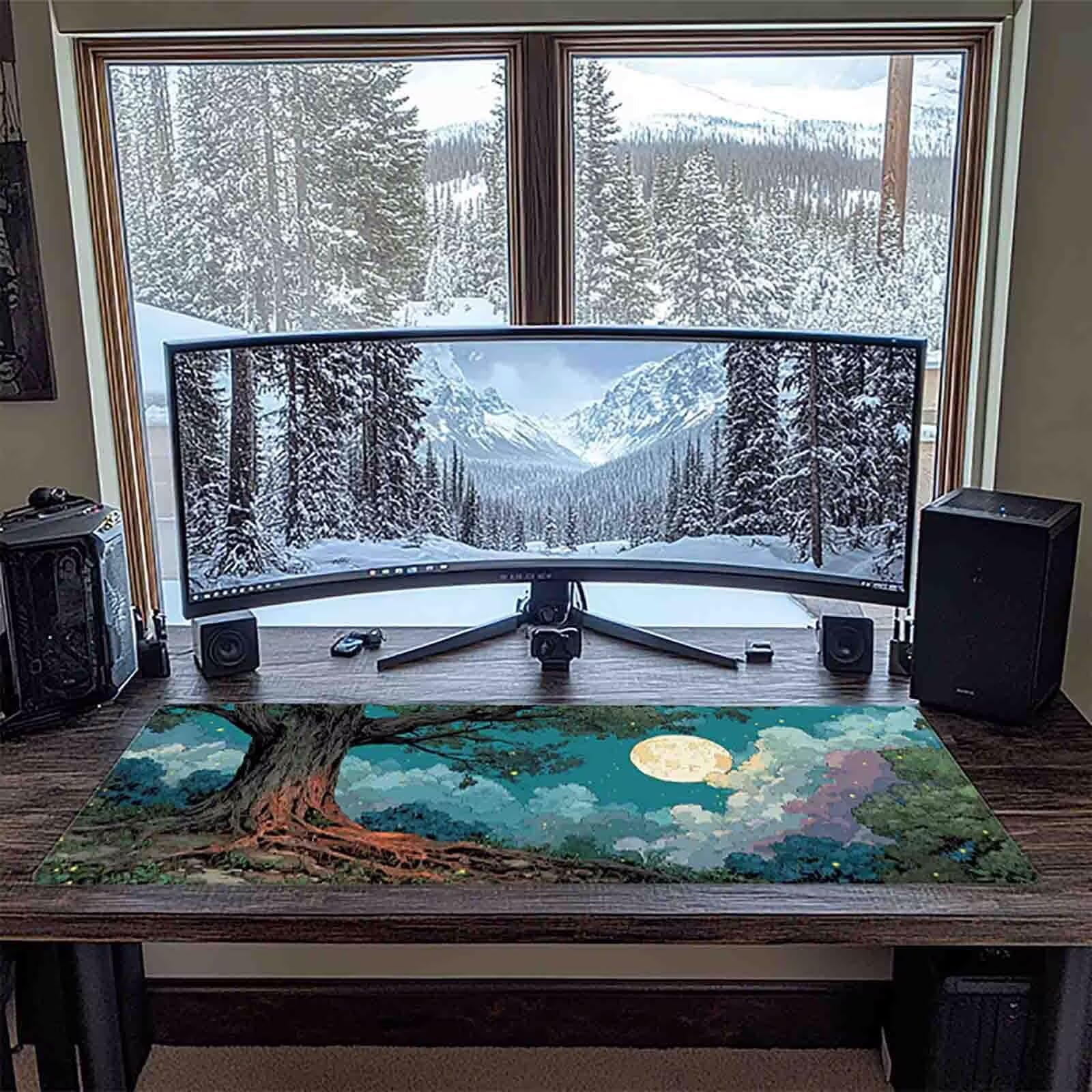Tappetino Mouse XXL 1000x500mm Blu Mousepad Paesaggio Tappetino Scrivania Grande, con base in Gomma Antiscivolo, Impermeabile Sottomano Scrivania per Computer, Accessori Gaming Mouse Pad 5-3124x