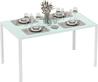 HOMCOM Mesa de Comedor de Cristal, Mesa Rectangular para 6 Personas con Patas de Metal, para Cocina, Salón, 140x80x75 cm, Blanco