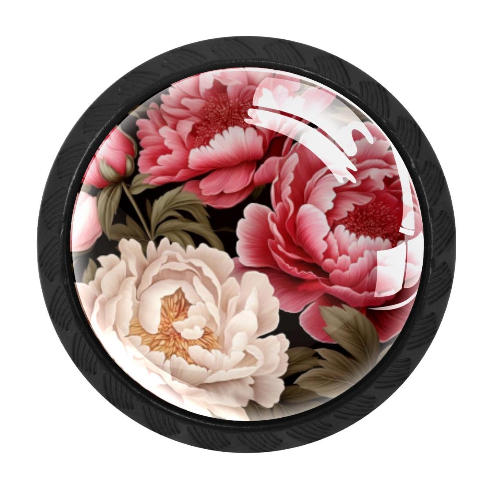 CHENZZZZ 4 Pieces Peony Drawer Knobs, 35mm Black Kitchen Cabinet Knobs, Drawer Pulls and Knobs, Glass Cabinet Hardware Single Hole Knob for Cabinets and Drawers Round